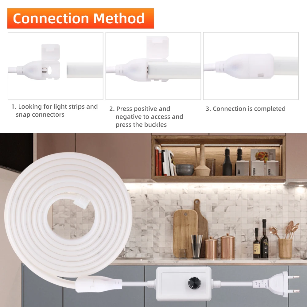 220V LED COB Strip Neon Light Dimmable AC Power Plug Kit 288LED/m High Density Linear Lighting Waterproof Flexible Silicone Lamp