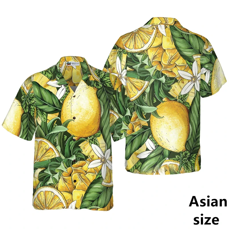 3d Print Lemon Fruit Pattern Shirts For Men Clothing Summer Vacation Lapel Button Short Sleeve Shirt Fashion Casual Aloha Shirt