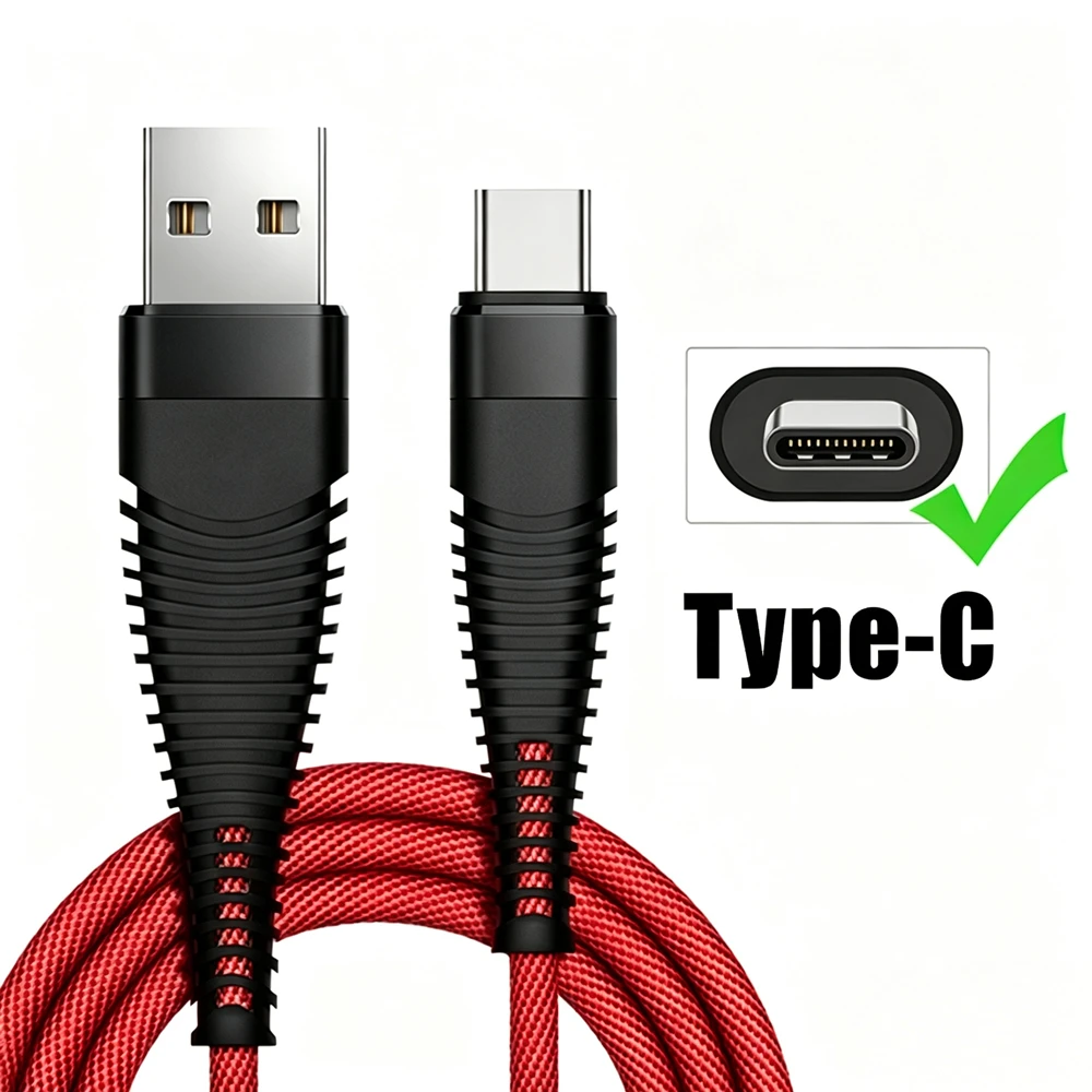 Anti-Bending SR Design Type C USB Fast Charging Cable For Xiaomi Redmi POCO Huawei Honor OPPO VIVO Type-C USB Fabric Data Cable