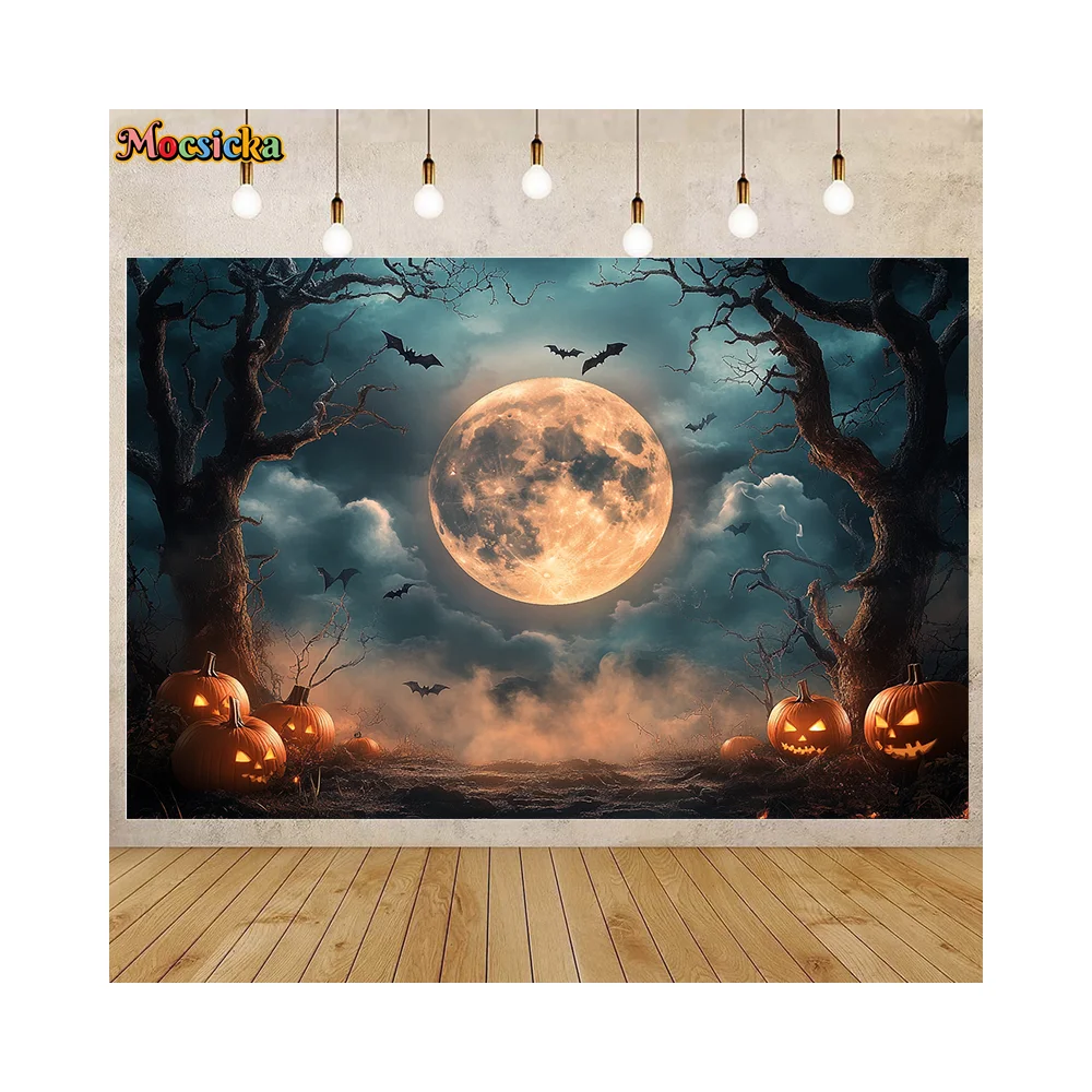 

Halloween Magic Backdrop Forest Vintage Castle Night Party Photography Background Wall Decor Photo Studio Photoshoot Props