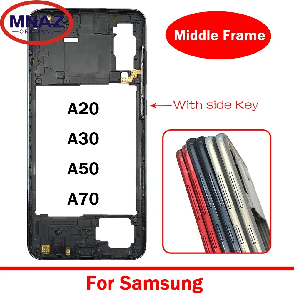 

For Samsung A20 A30 A50 A70 Housing Middle Frame Case + Side Keys Power and Volume Buttons Replacement Parts