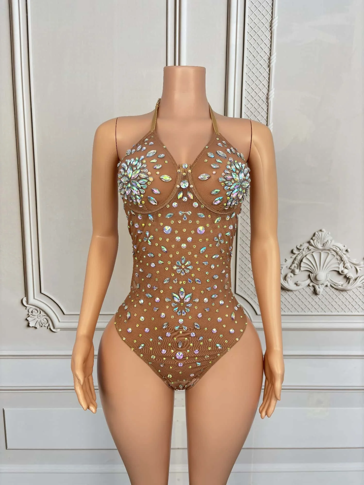 New Super Sexy Bikini Bodysuit Shining Rhinestone Crystal Hot Girl Beach Style Summer Party Stage Performance Bodysuit Binghua