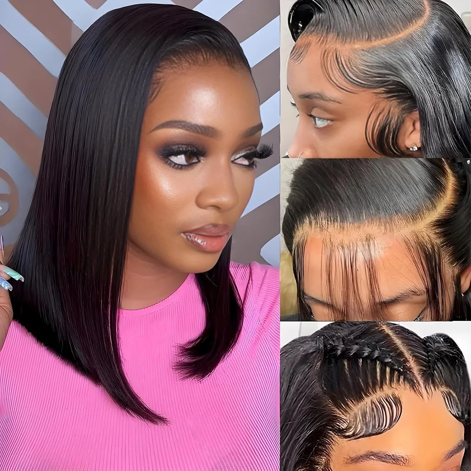 

14 Inch Bob Wig Human Hair 13x4 HD Lace Front Wigs Pre Plucked Bone Straight Hair Lace Frontal for Black Women 200% Density