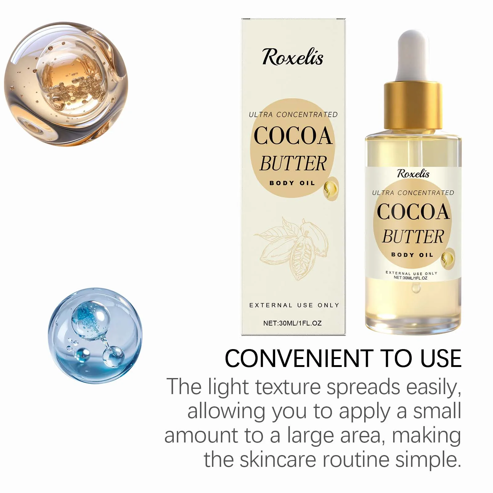 زيت الجسم بزبدة الكاكاو - زيت مغذي مرطب يدوم طويلاً لجميع أنواع البشرة |   زيت الجسم الأساسي المرطب ذو العطر الغني