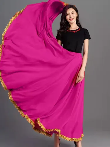 Imagen 2 del producto Falda de gasa de cintura alta con ribete dorado – Falda de actuación de danza clásica fluida para ropa de línea de lentejuelas de escenario y ensayo