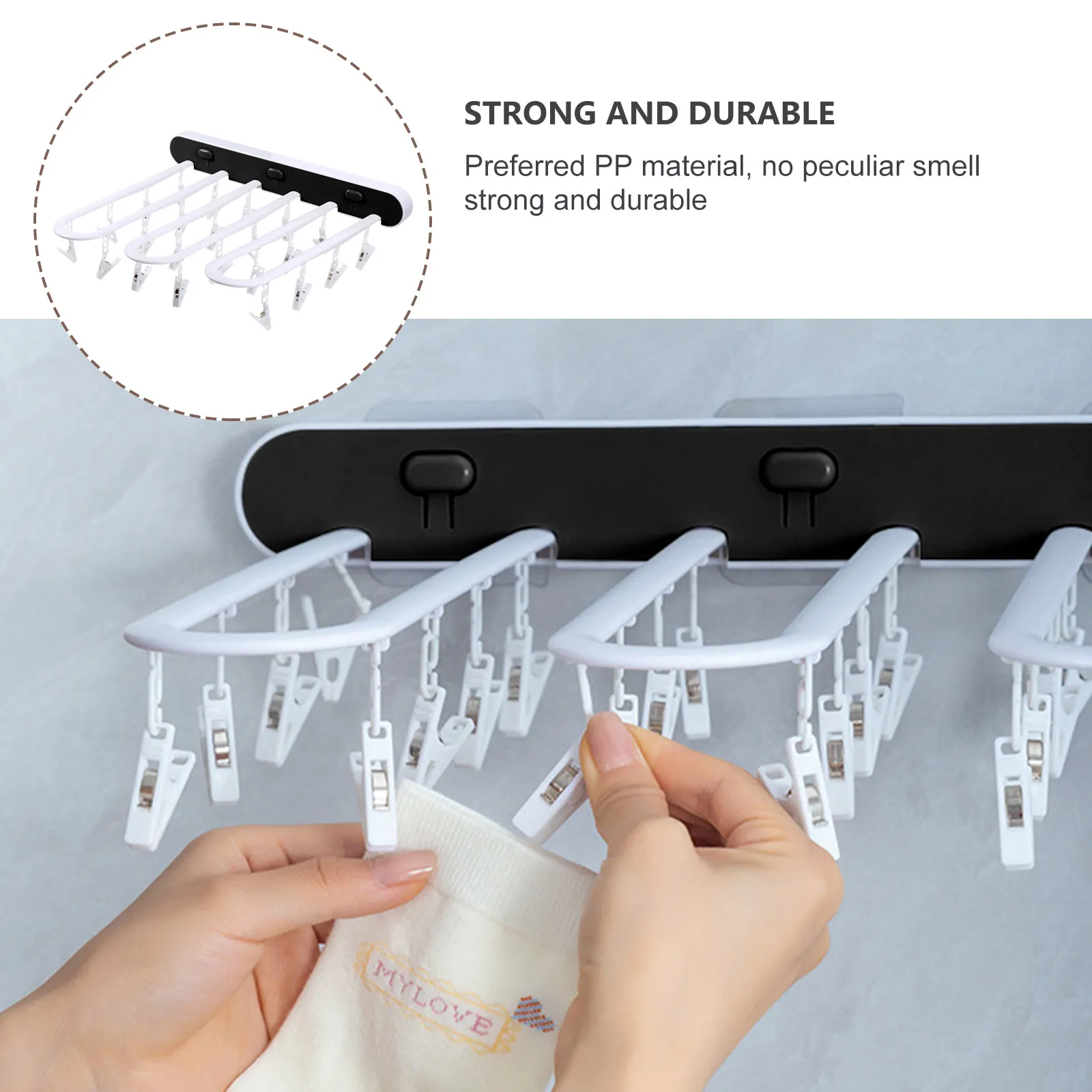 1Pcs Press Type Drying Rack Household Versatile Clothes Hanger PP Material Wall Mounted Multi-Purpose Socks Holder Laundry Clip