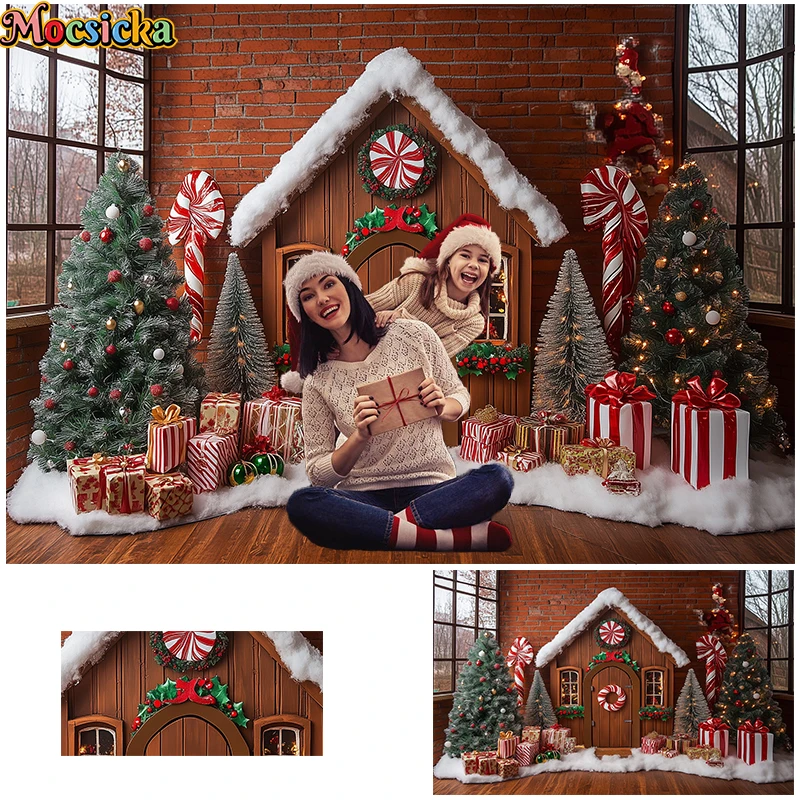 

Mocsicka Winter Xmas Gingerbread Man Snowy House Backdrops Kids Baby Photography Family Adult Photocall Snow Forest Backgrounds