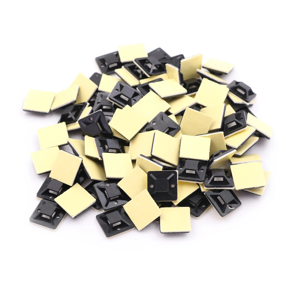 100 Pcs Self Adhesive Cable Tie Mount Base Holder 20 x 20 x 6mm