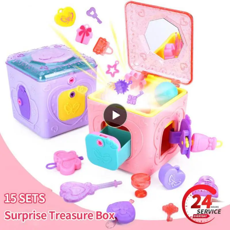 With Lock Key Unlock Puzzle Toy Plastic Key Jewelry Treasure Box Childrens Toys 6-in-1 Princess Girl Jewelry Box