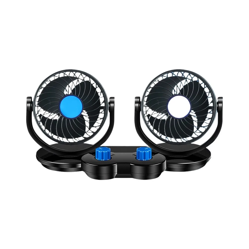 Black Dual Head Car Cooling Fan 12V/24V 360° Rotatable For RV Car SUV Truck Adjustable Car Auto Air Cooling