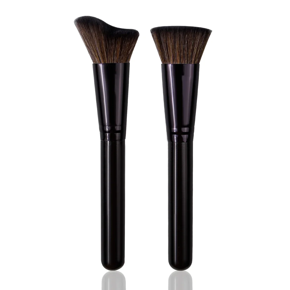 Cabeça de escova de cabeça plana de formato irregular, pó de blush de contorno macio, ferramenta de pincel de maquiagem facial portátil multiuso 2 peças