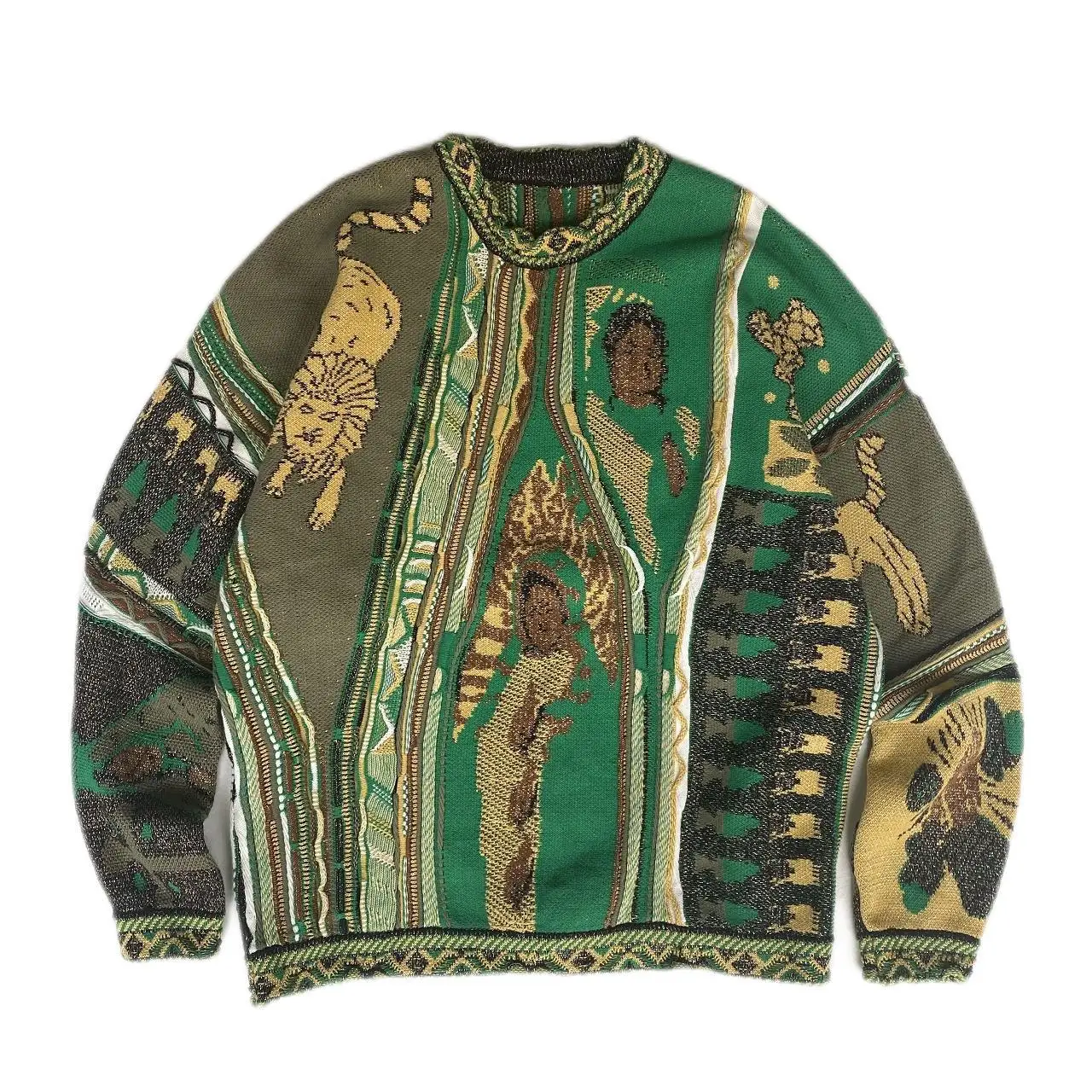 

2022 Kapital Vintage Men's and Women's Contrast Color Retro Ethnic Portrait Knit Crew Neck Pullover Sweater MY662