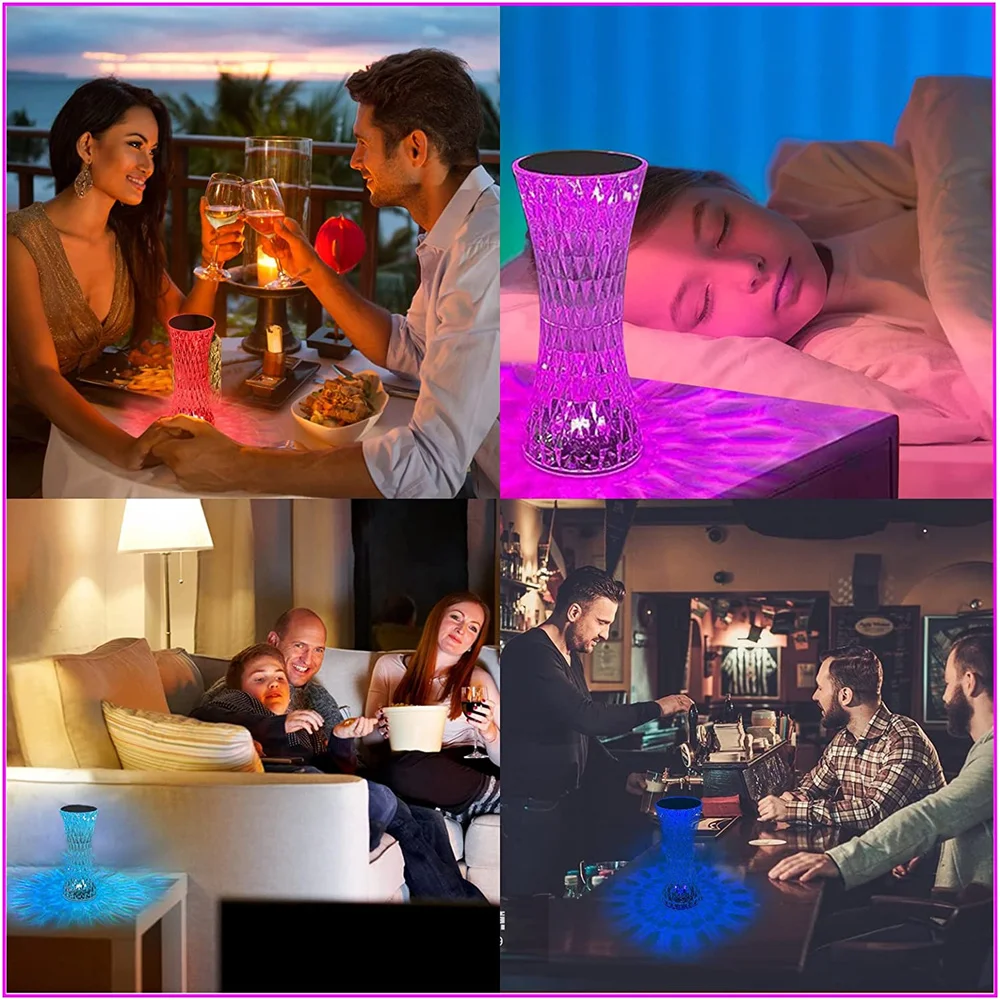 Crystal Table Lamp RGB Night Light Small Waist Projector USB Touch Lamp LED Romantic Diamond Atmosphere Light Room Decoration