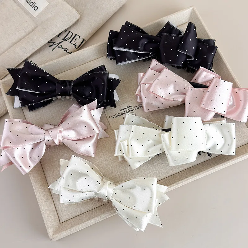 

Атласная заколка для волос с бантом в горошек, 1 шт., корейская модная элегантная заколка для пучка, шикарный аксессуар для повседневного использования