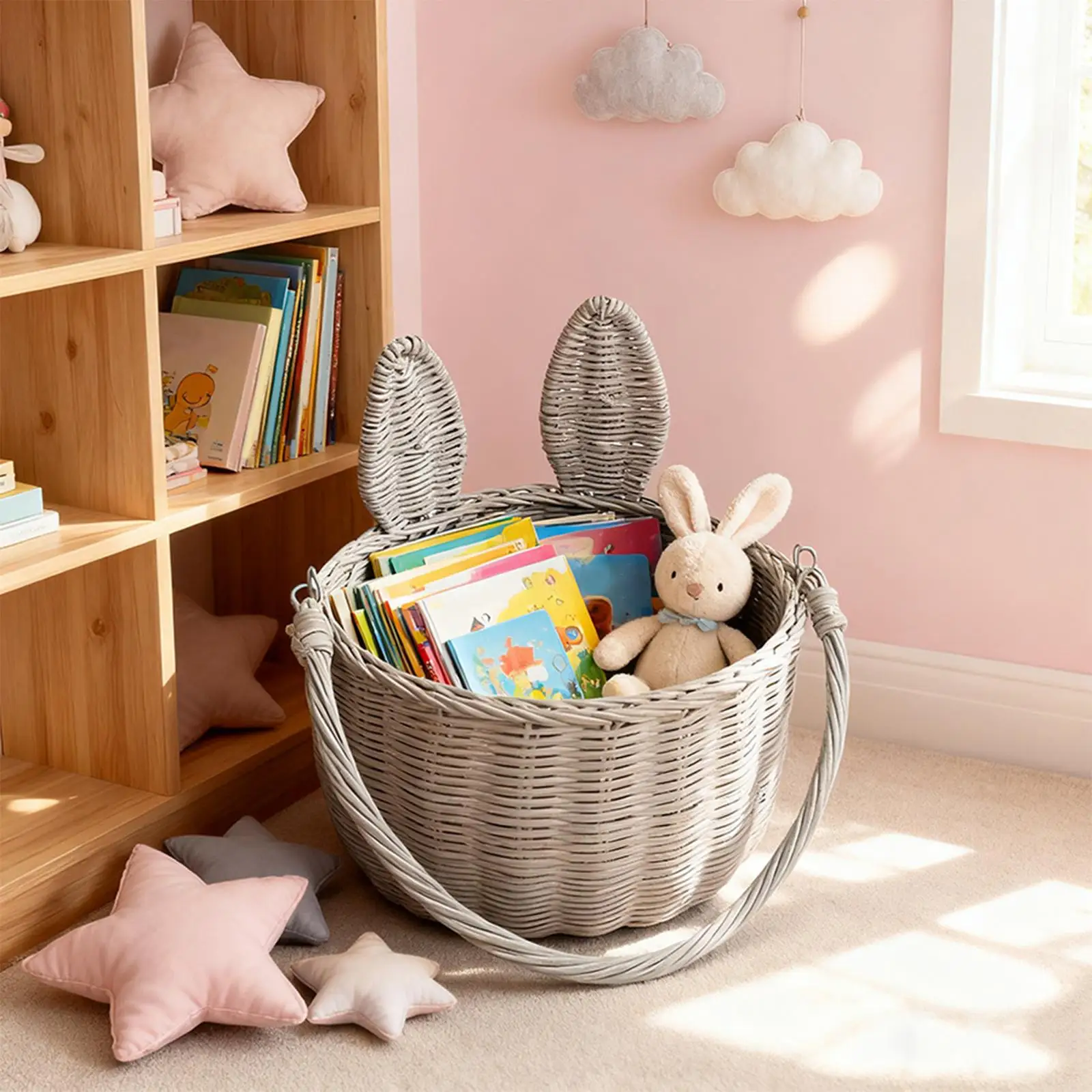Festival Rabbit Decor Basket Wicker Storage Organizer Easter Harvest Basket Large Rattan Flower Basket for Garden