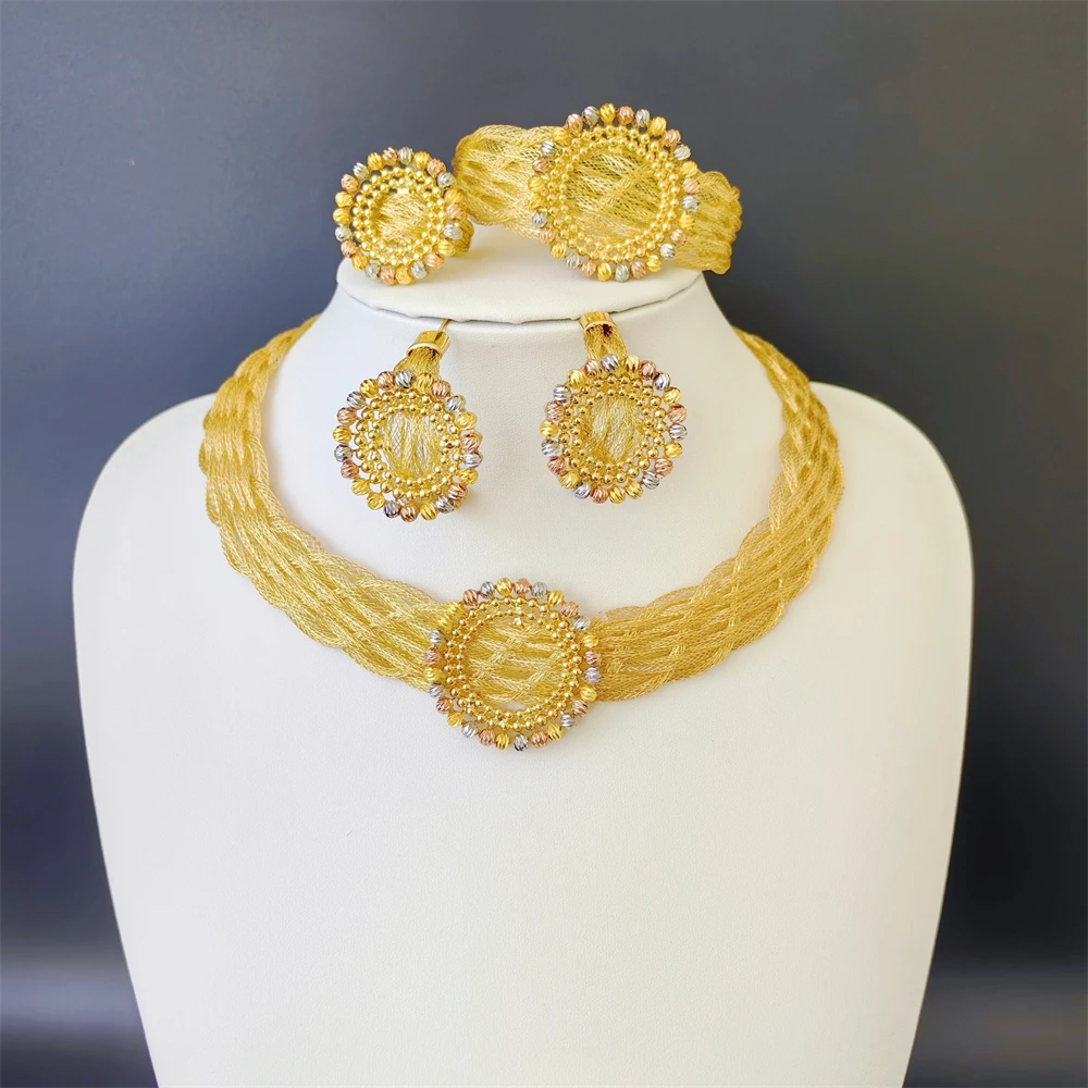 

Italian Luxury Design Jewelry Set For Women Party Set Jewelry Classic Color Round Pendant Necklace Earrings Bracelet And Ring