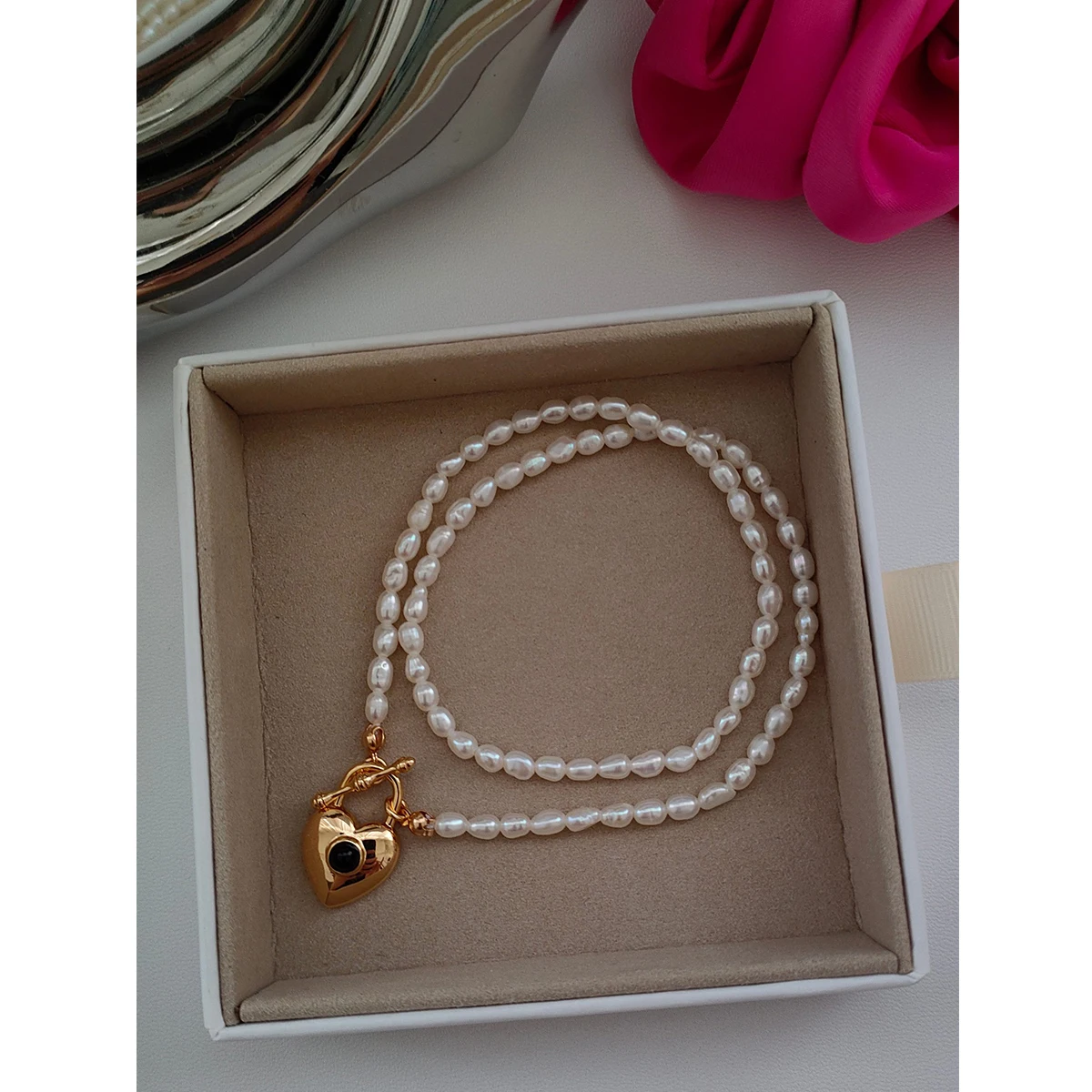 

Full Body S925 Sterling Silver Plated With 18k Gold | Natural Freshwater Pearl | Black Agate Necklace| Chain Length 39cm 100611