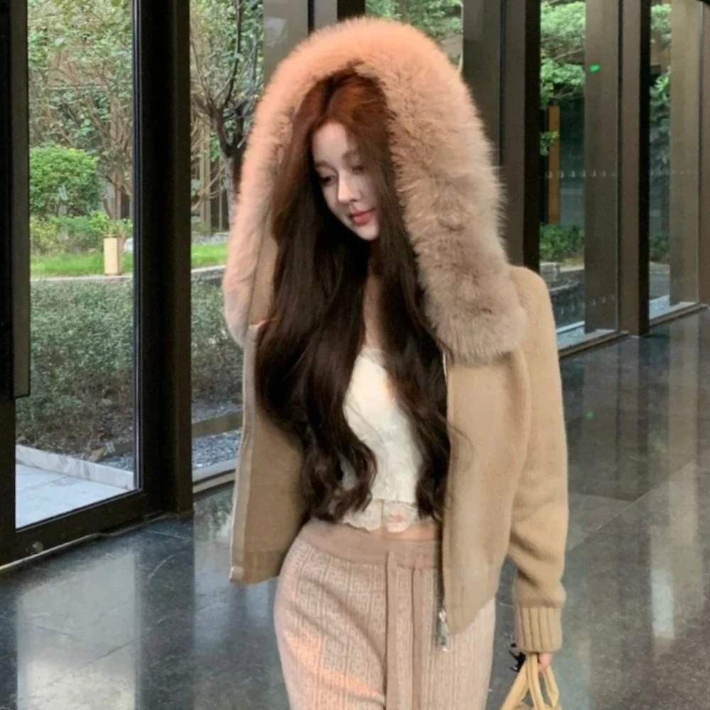 

OFTBUY Cardigan for Women Knitwear Female Spring Fashion Knitted Jacket Autumn Hooded Real Fox Fur Coat Natural Fur Coat Casual