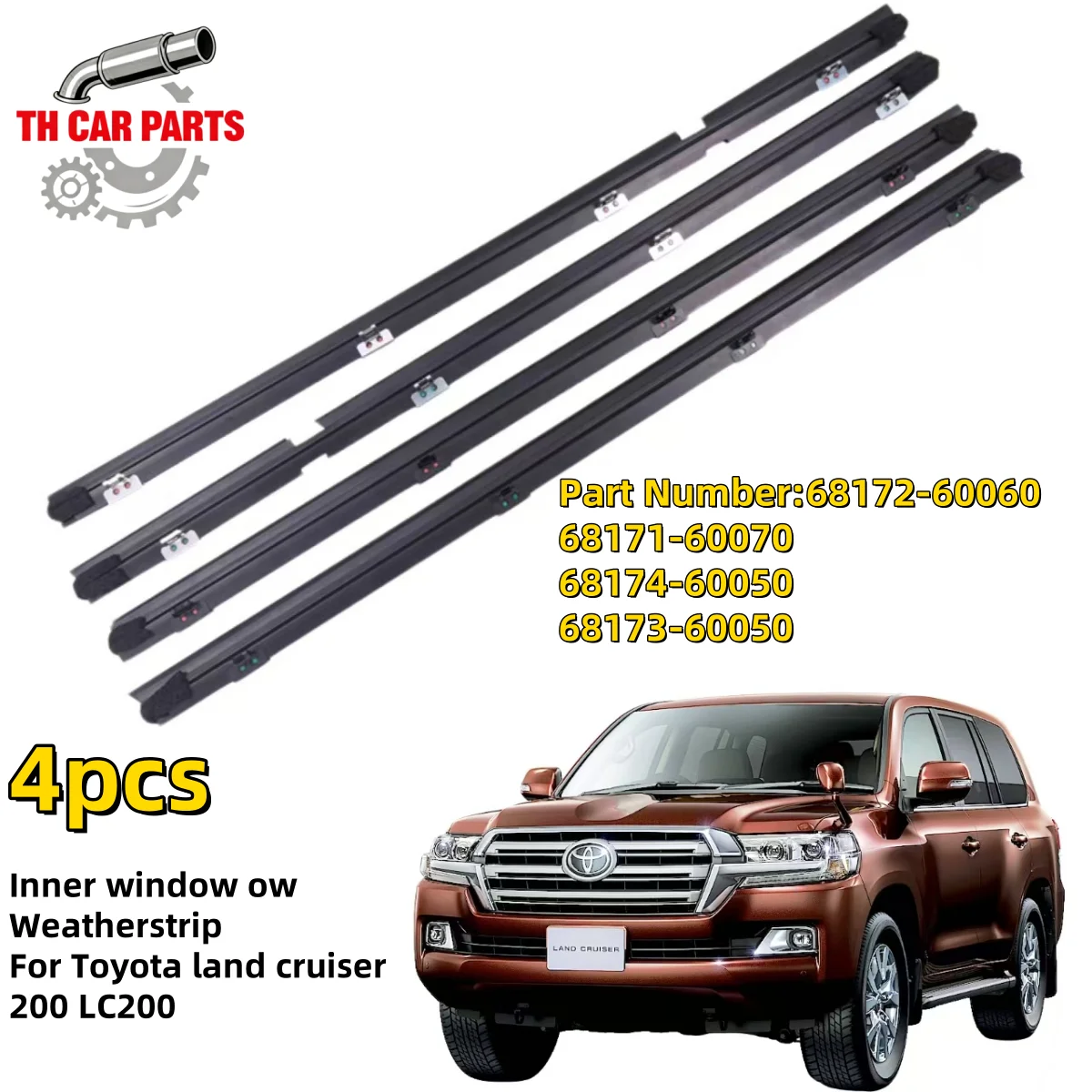 

Window Weatherstrip Inner Black For 2007-2016 Toyota land cruiser 200 LC200 Car Weatherstrip Window Moulding Trim 68172-60060