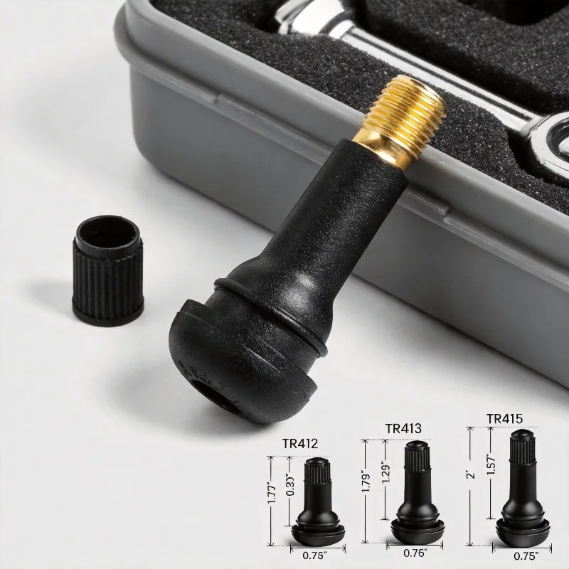 Tire Valve Stem Car Tubeless Tire Valve 4/8/24PCS TR412/TR413/TR414/TR415 Black Rubber Snap on Tire Valve Stem with Dust Cover