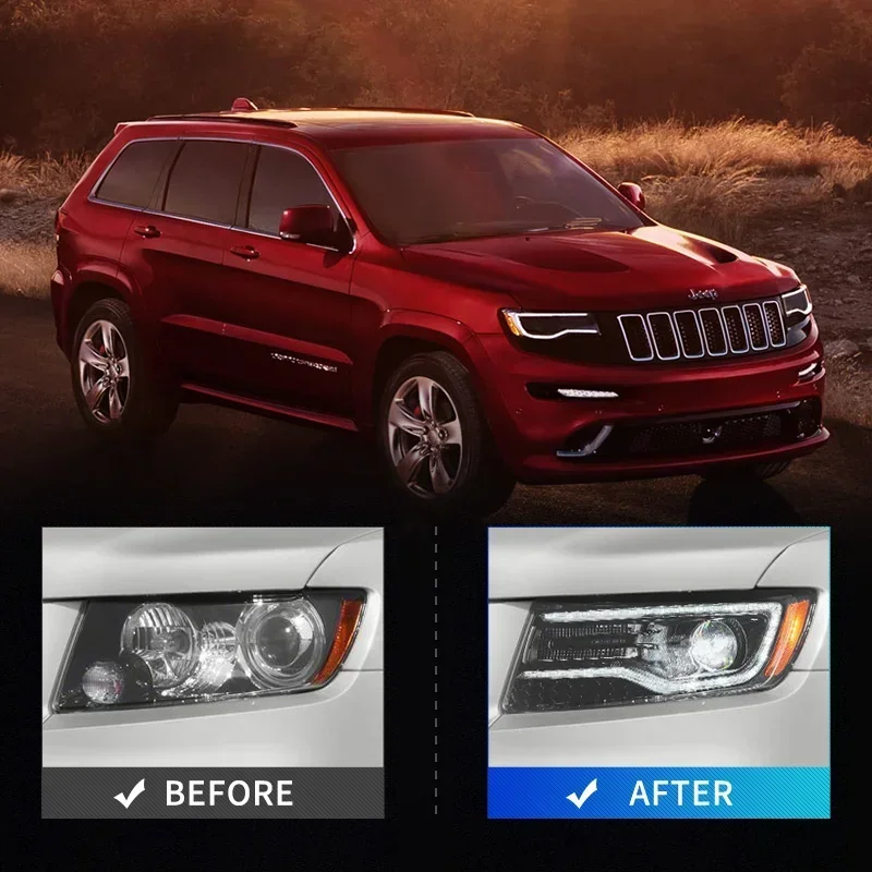 Auto Parts Reflektory Lampa LED Do Jeep Grand Cherokee WK2 2011 2012 2013 2014-22 Projektor 4. generacji Dynamiczny kierunkowskaz Zespół