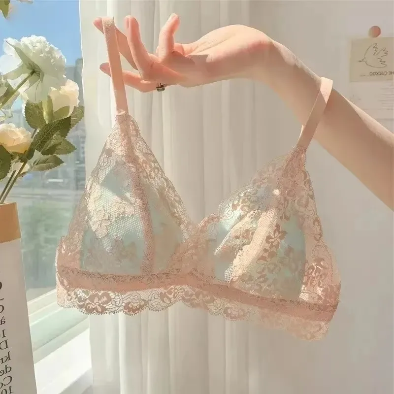 

French Style Sexy Bras Hollow Lace Push Up Seamless Underwear Wireless Lingerie Intimates Triangle Cup Brassiere Soutien Gorges
