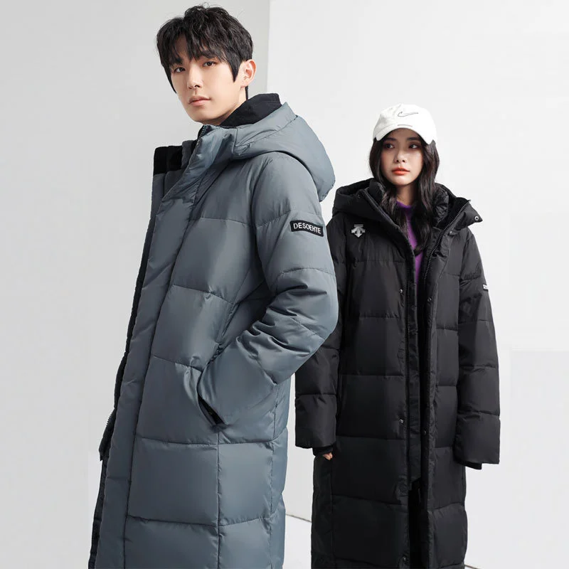 Lovers Winter Hooded X-Long Down Coats 2022 New Arrival Men's Thick Keep Warm Korean Cross Knee 90% White Duck Jacket