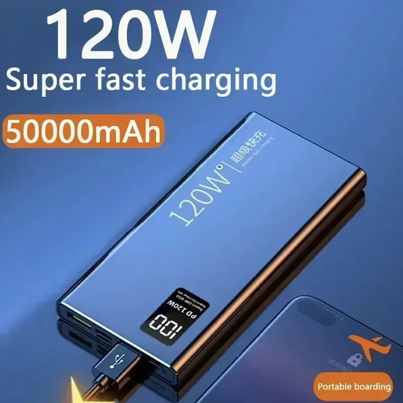 50000 MAh Power Bank 120W Super Fast Charging 100% Sufficient Capacity Portable Battery Charger for IPhone Xiaomi Huawei Samsung