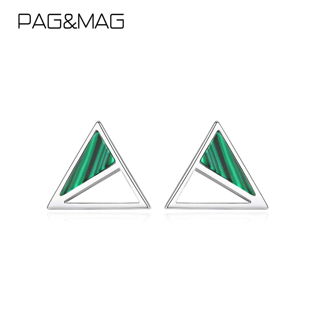 

PAG&MAG Minimalism Malachite Triangle Stud Earrings Charm Sterling Silver 925 Earrings Retor Hollow Fashion Earrings Jewelry