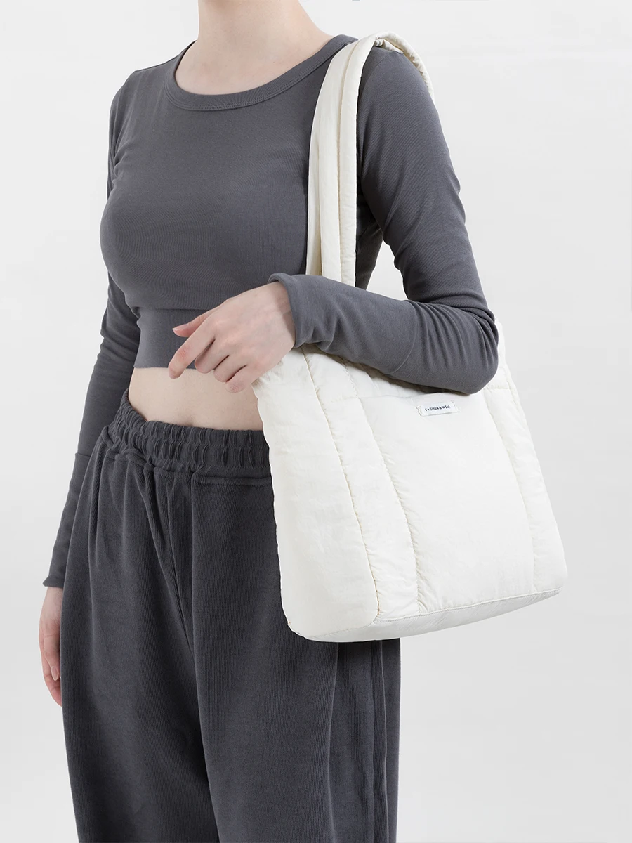 MABULA-Grand Sac à Main Carré en Coton Rembourré pour Femme, Fourre-Tout Rose, Matelassage, Bouffant, Initié, Simple, Hiver 03