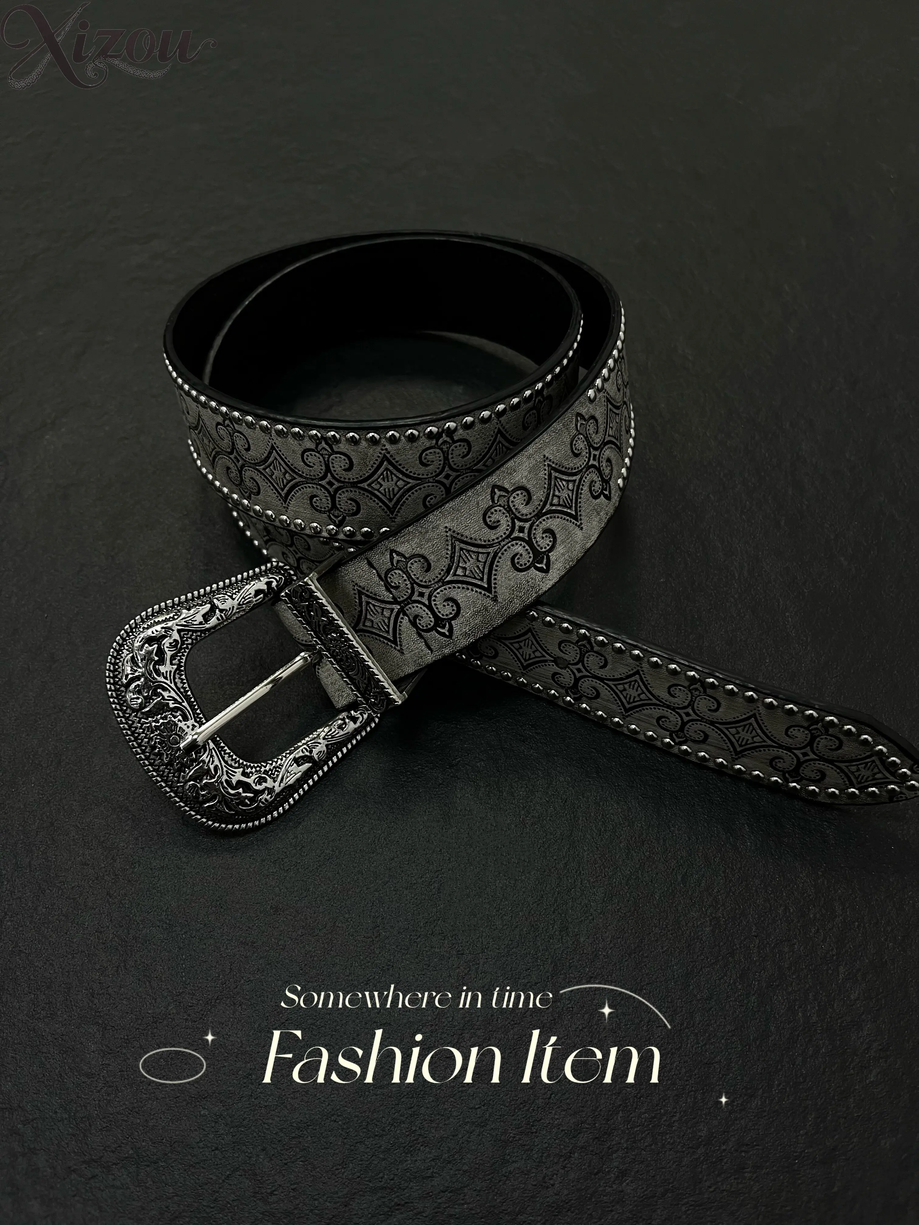 Vintage Punk Style Rivet Y2k Belt Retro Silver and White Carved Metal Button Head Niche Simple New Men's and Women's Belt