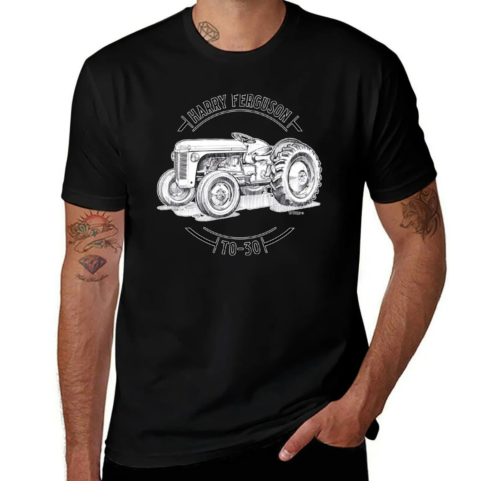 1951 Harry Ferguson TO-30 Tractor Vintage Logo with Sketch T-Shirt Large Size Breathable Tee T-Shirt