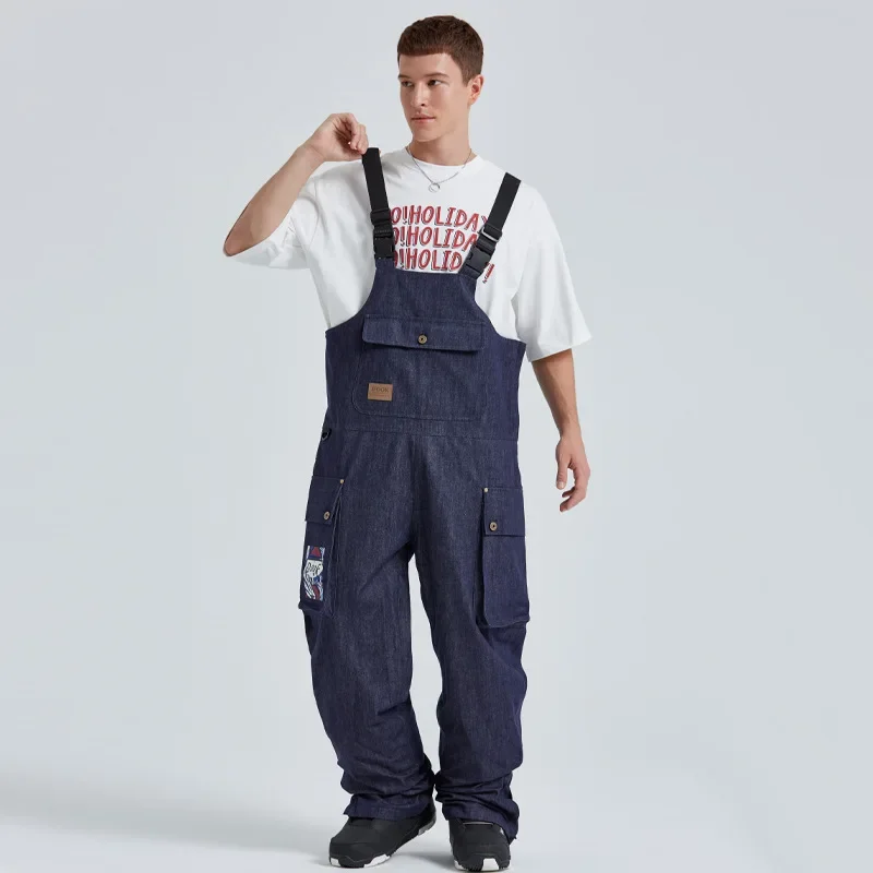 Pantalones con tirantes de vaquero para hombre y mujer, pantalón de esquí impermeable para pareja, deportes al aire libre, snowboard, novedad de 2025