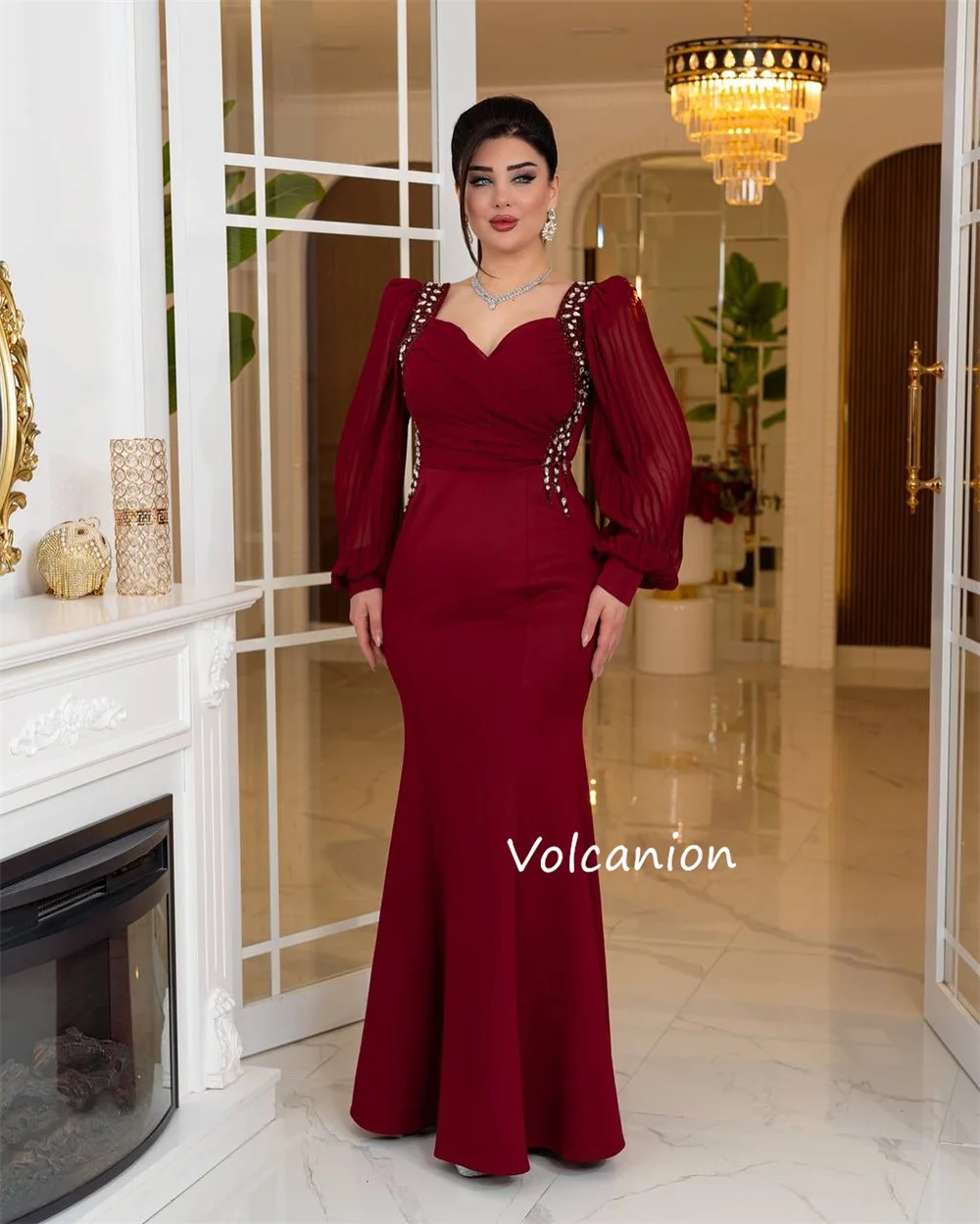 ที่กําหนดเองเจอร์ซีย์ประดับด้วยลูกปัดจีบทรัมเป็ต Sweetheart คอชุดยาว Bespoke โอกาสคลาสสิกการจับคู่ Elegant Prom