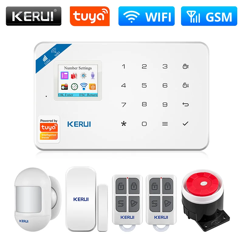 KERUI W181 Tuya Smart WIFI GSM Security Alarm System Works With Alexa Home Motion Detector Door Window Sensor IP Camera