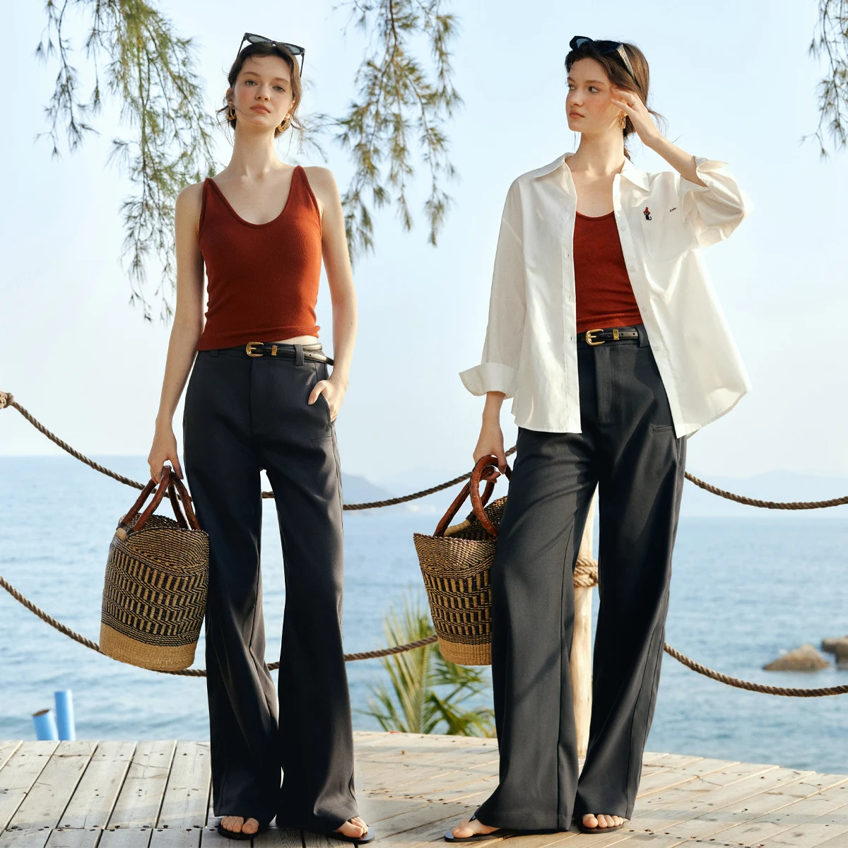 OLrain Women's Wide Leg Trousers Commute Loose Fit Straight Pants Spring 2026 Office Lady Solid Long Female Pants O58CK002696