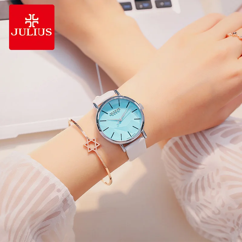 Retro Women\'s Watch Japan Quartz Big Hours Simple Fine Fashion Dress Leather Clock Bracelet Girl Birthday Gift Julius