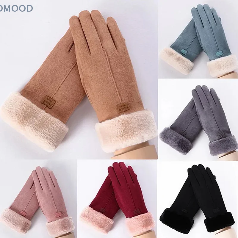 2023 New Fashion Women Gloves Autumn Winter Cute Furry Warm Mitts Full Finger Mittens Women Outdoor Sport Female Gloves