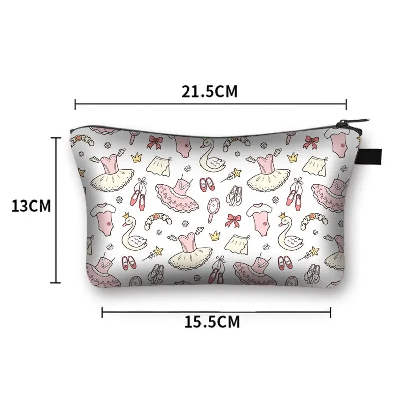 Cute Ballerina Ballet Dancing Print Cosmetic Case para Mulheres, Bolsa de maquiagem, Armazenamento de batom, Sacos de higiene pessoal, Ladies Cosmetic Washing Bag