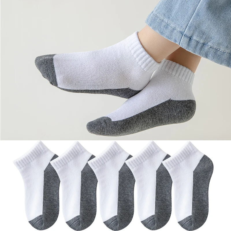 5 Pairs/Lot 2025 New Summer Children Socks Cotton Kids Teen Fashion Black White Gray For 1-12 Years Student Baby Girl Boy Socks