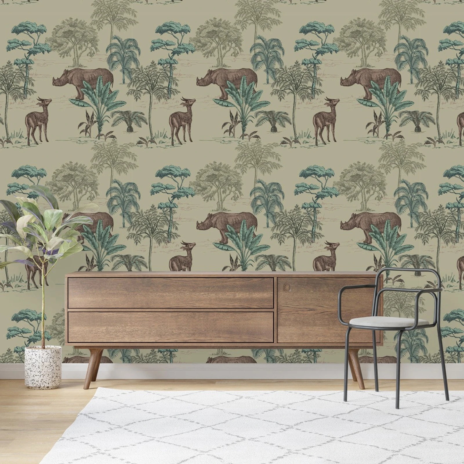 African Animals Wall Sticker Wallpaper,Vintage Animals Self Adhesive Wallpaper,Full Of Mystery Forest Room Decorations,50*300CM