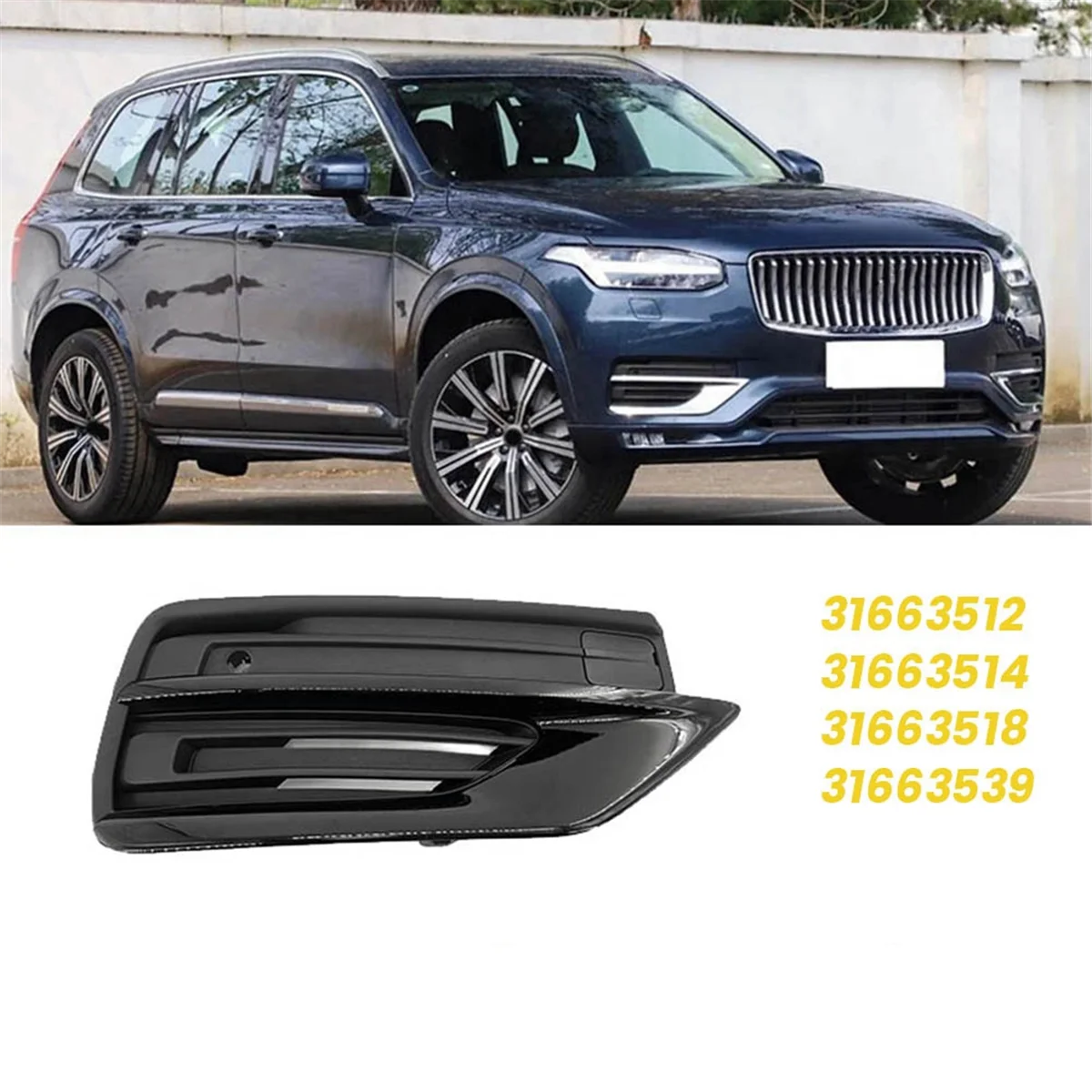 Right Front Lower Bumper Grilles Trim Cover 31663515 for Volvo XC90 2019-2022 Fog Light Grill 31663513 31663519 31663540