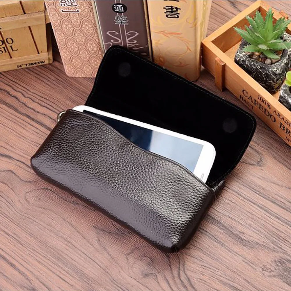 Men Genuine Leather Mobile Cell Phone Case Skin Belt Bag Loop High Quality Real Cowhide Male Hip Bum Fanny Hook Waist Pack