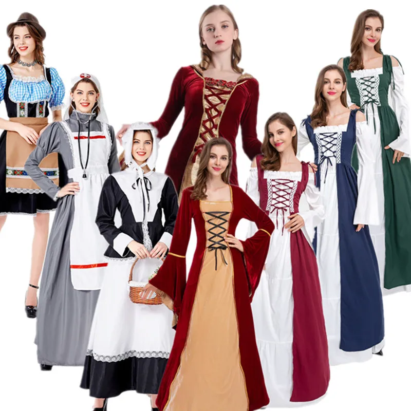 

Новый костюм средневекового двора на Хэллоуин, длинный костюм принцессы Доктора Леди Королевы, женский традиционный этнический сценический костюм...