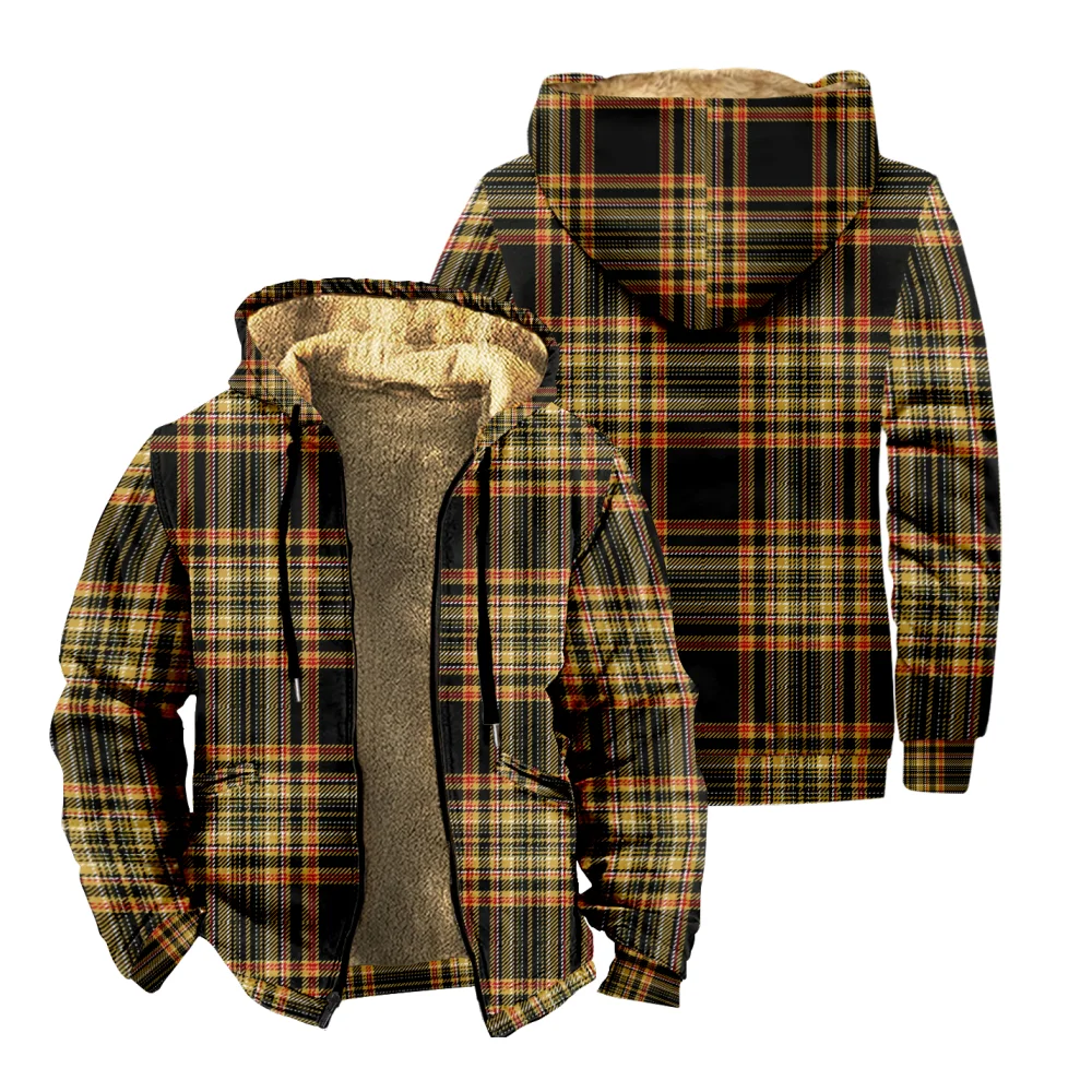 Men's Winter Vintage Parkas Long Sleeve Different Color Plaid Pattern Print Jacket for Men/Women Thick Clothing Streetwear