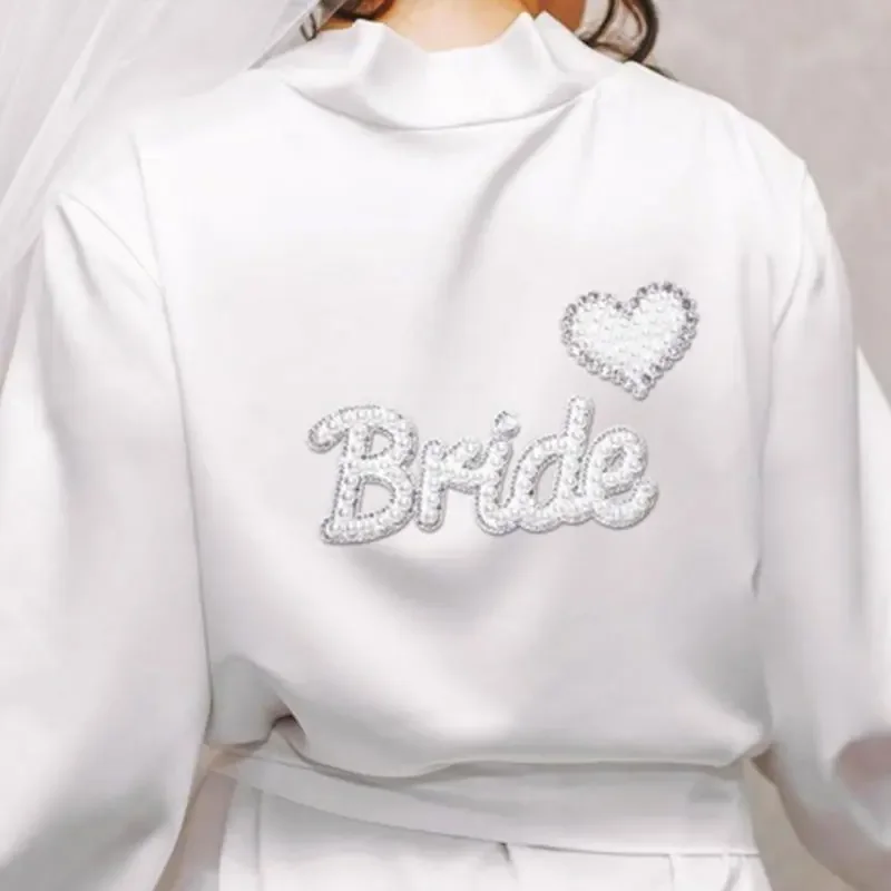 

10PCS Word Bride Pearl Patch on Clothes Pearls Bead and Rhinestone Heart Applique DIY Clothing Bag Hat Decorative Accessories