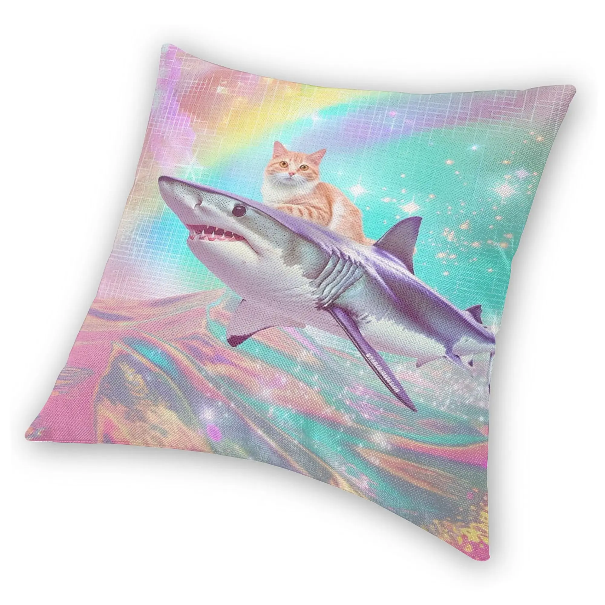 Cat Riding A Shark Frutiger Aero Square Pillow Cases  Cushion Covers Awesome Zippered Decor Pillowcase for Sofa 18