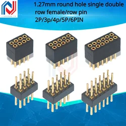 5pcs round Hole 1.27mm Single Row Female Header Double Female Header Single Double Row Pin Gold Plated 2P 3P 4P-6Pin Connector