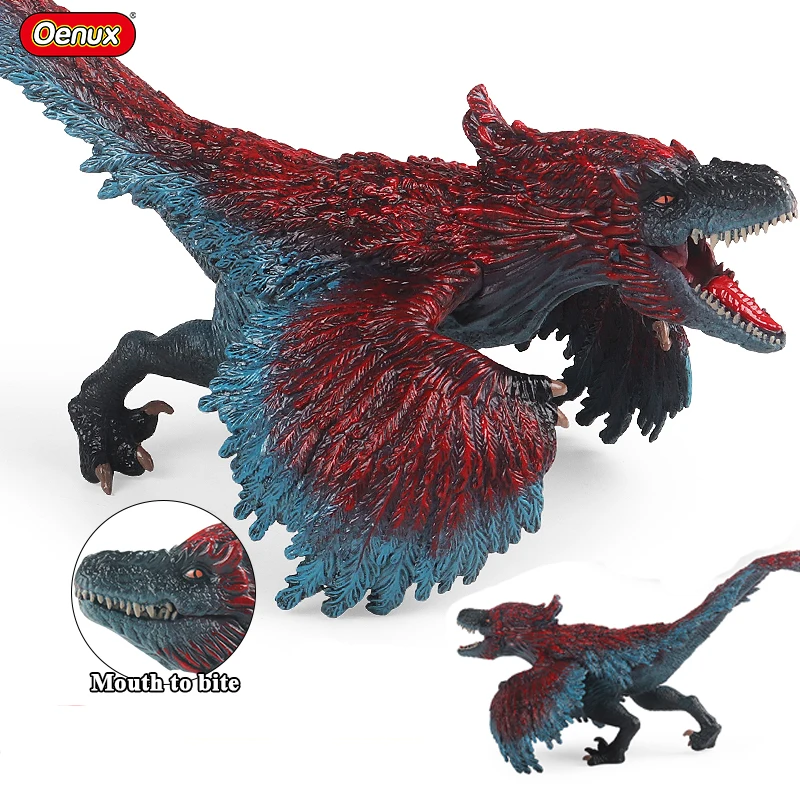 Oenux New Jurassic Dinossaur Model Jouet Pyroraptor Action Figures PVC Open Mouth Animals Figurines Home Decoration Kid Toy Gift