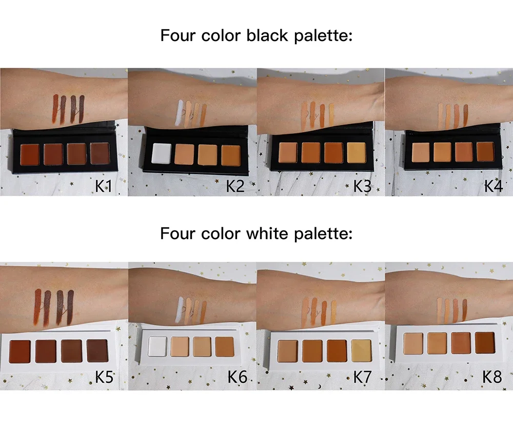 Private Label 4-Color Concealer Cream Niestandardowe logo Nawilżający długotrwała paleta konturowania Pełne pokrycie Makijaż hurtowo